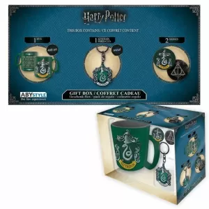 PACK DE REGALO TAZA + LLAVERO + PINS CASA SLYTHERIN (HARRY POTTER)